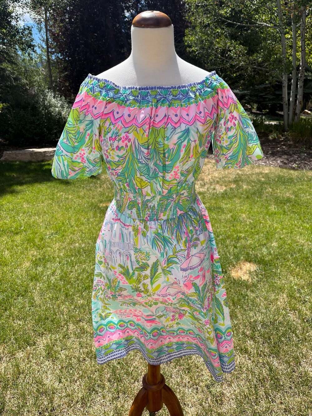 Lilly Pulitzer Camille Off The Shoulder Dress Island Hopping Pink Size XS